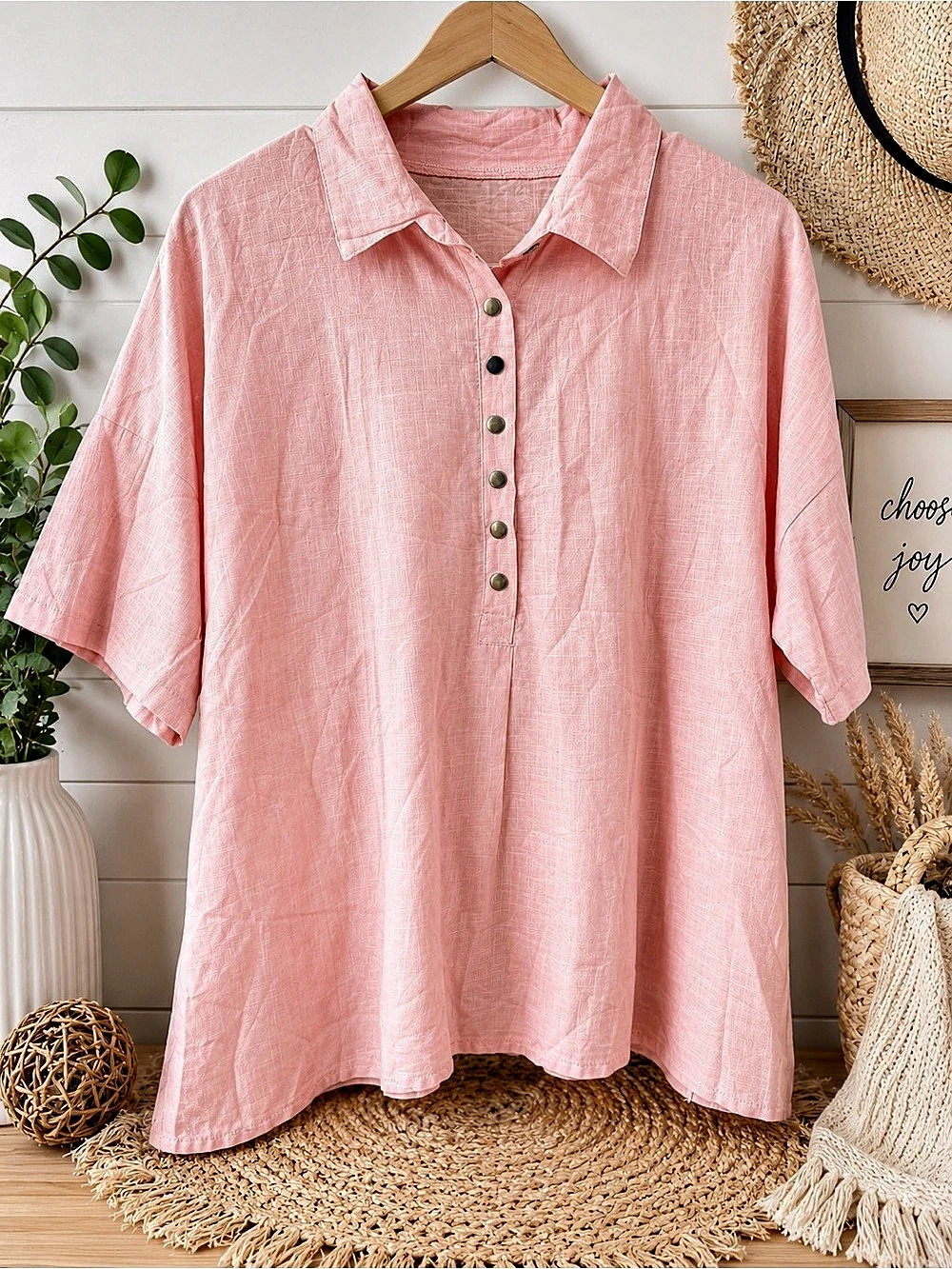 NWOT Pink Short Sleeve Button Front Shirt